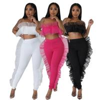 Spandex & Polyester Women Casual Set & two piece Long Trousers & bandeau bra Solid Set