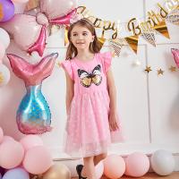 Sequin & Cotton Princess Girl One-piece Dress patchwork butterfly pattern PC
