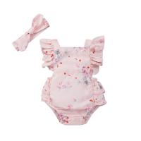 Polyester & Cotton Baby Clothes Set & two piece headband & teddy printed shivering pink Set