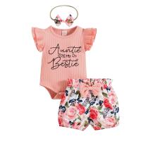 Polyester & Cotton Baby Clothes Set & three piece headband & Pants & top printed letter Set
