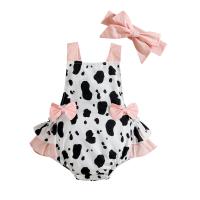 Polyester & Cotton Baby Clothes Set with bowknot & two piece headband & teddy printed leopard Set