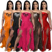 Polyester scallop & Plus Size Long Jumpsuit & tube printed letter PC