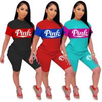 Polyester Women Casual Set & two piece short & top letter Set
