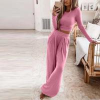 Polyester Women Casual Set & two piece Long Trousers & long sleeve T-shirt knitted Solid Set