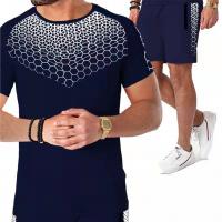 Polyester Slim & Plus Size Men Casual Set & two piece short pants & short sleeve T-shirts Set