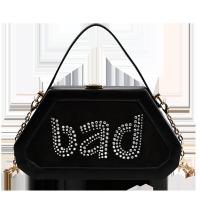 PU Leather Easy Matching Handbag attached with hanging strap & with rhinestone letter PC
