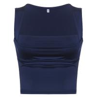 Polyester Slim Camisole backless patchwork Solid blue PC
