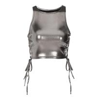 Polyester Slim & Crop Top Tank Top & hollow patchwork Solid silver PC