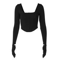 Polyester Slim Women Long Sleeve T-shirt & two piece patchwork Solid PC