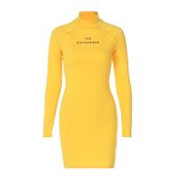 Polyester Sexy Package Robes hip Imprimé Solide Jaune pièce