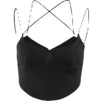 Polyester Slim Camisole backless patchwork Solid black PC