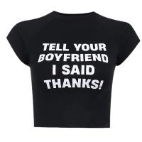 Polyester Slim & Crop Top Women Short Sleeve T-Shirts printed letter PC