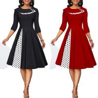 Polyester Slim & Plus Size One-piece Dress large hem design & mid-long style dot PC