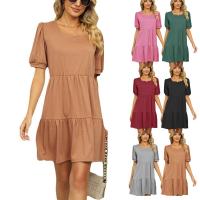 Rayon & Polyester One-piece Dress mid-long style & loose patchwork Solid PC