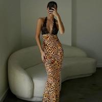 Spandex & Polyester long style One-piece Dress deep V & backless leopard PC