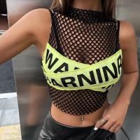 Spandex & Polyester Ripped & Slim Tank Top flexible & hollow letter black PC