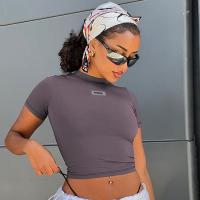 Spandex & Polyester Slim & Crop Top Women Short Sleeve T-Shirts Solid PC