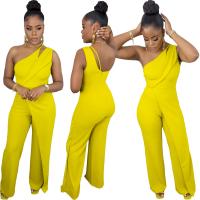 Polyester Wide Leg Trousers Long Jumpsuit flexible Solid yellow PC