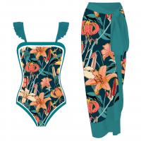 Polyester One-piece Swimsuit flexible & two piece & skinny style printed shivering Set