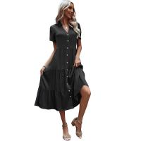 Viscose Fiber High Waist One-piece Dress mid-long style patchwork Solid black PC