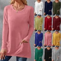 Cotton Plus Size Women Long Sleeve T-shirt & loose & with pocket Solid PC