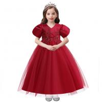 Polyester Ball Gown Girl One-piece Dress with bowknot & deep V PC