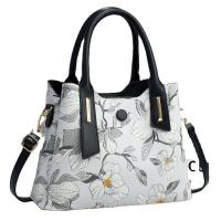 PU Leather Handbag large capacity & soft surface & attached with hanging strap floral PC