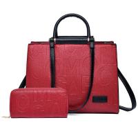 PU Leather Handbag large capacity & soft surface & attached with hanging strap & two piece Set