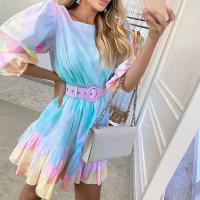 Polyester Waist-controlled One-piece Dress & with belt patchwork PC