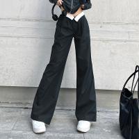 Cotton Women Long Trousers slimming patchwork Solid black PC