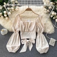 Chiffon Women Long Sleeve Blouses slimming patchwork Solid : PC