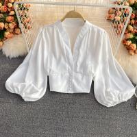Polyester Women Long Sleeve Shirt slimming patchwork Solid : PC