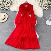 Polyester Waist-controlled & long style One-piece Dress large hem design Solid : PC