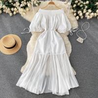 Chiffon front slit One-piece Dress slimming & off shoulder Solid : PC