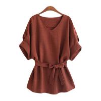 Polyester Waist-controlled & Plus Size Women Five Point Sleeve Blouses Solid PC