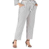Polyester Plus Size Women Casual Pants & loose & with pocket striped white and black PC