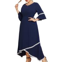 Polyester Plus Size One-piece Dress & loose patchwork Solid deep blue PC
