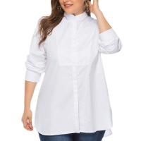 Polyester & Cotton Plus Size Women Long Sleeve Shirt Solid white PC