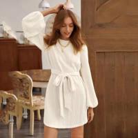 Knitted Waist-controlled & Slim One-piece Dress knitted Solid white PC