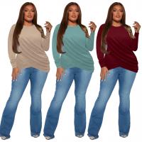 Poliéster Mujeres camiseta de manga larga, Sólido, más colores para elegir,  trozo