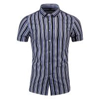 Polyester & Cotton Slim & Plus Size Men Short Sleeve Casual Shirt printed striped PC