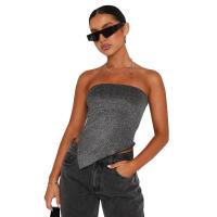 Spandex & Polyester Tube Top irregular & flexible & backless patchwork Solid silver PC