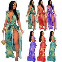 Polyester & Cotton Two-Piece Dress Set side slit printed Set