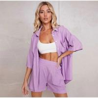 Polyester & Cotton Women Casual Set & two piece & loose short & top patchwork Solid Set