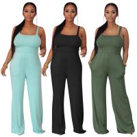 Polyester Long Jumpsuit flexible & with pocket Solid PC