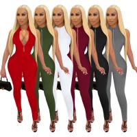 Spandex & Polyester Long Jumpsuit flexible & skinny patchwork Solid PC