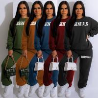 Polyester Women Casual Set & two piece & loose & with pocket Long Trousers & top patchwork letter Set