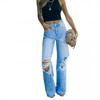 Denim Wide Leg Trousers & Ripped & High Waist Women Jeans frayed Solid PC