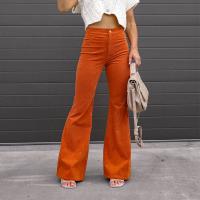 Corduroy bell-bottom & Middle Waist Women Casual Pants patchwork Solid PC