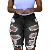 Denim Ripped & Capri Pants & High Waist Women Jeans frayed Solid PC